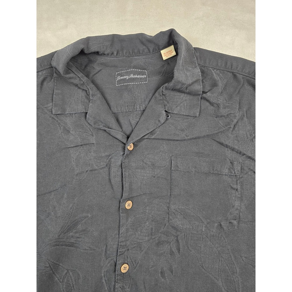 Tommy‎ Bahama Button Up Shirt Mens XLX Black 100% Silk Tropical Jacquard